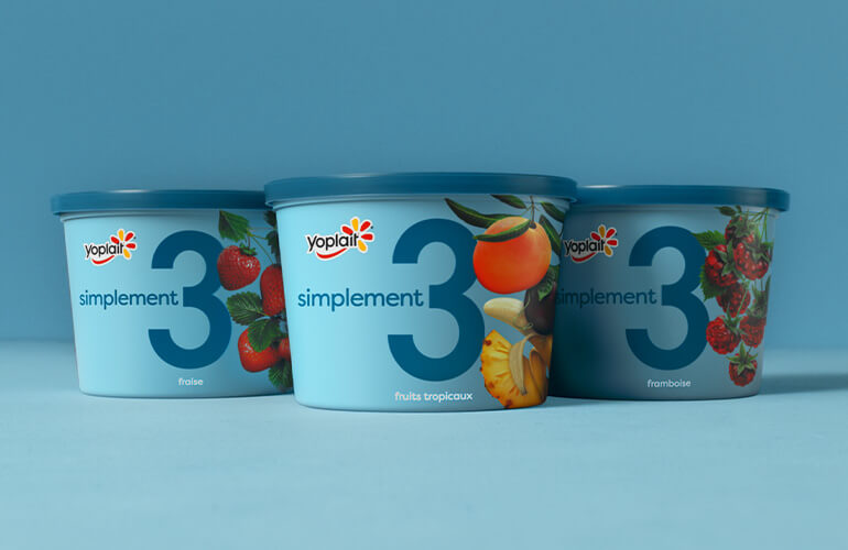 Yoplait Simply 3, 3 produits alignés