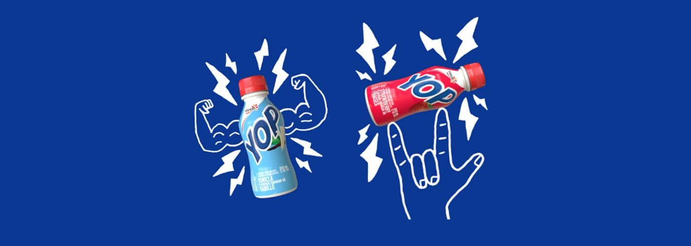 Yop products with graphics behind them