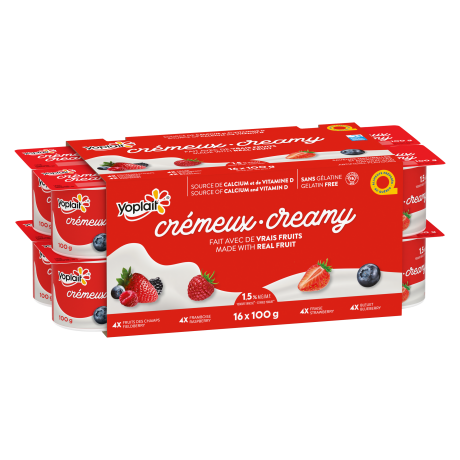 Yoplait-Creamy-Raspberry-Blueberry-Fieldberry-Strawberry front of packaging