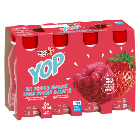 Yop-No-Added-Sugar-Strawberry-Raspberry front of packaging