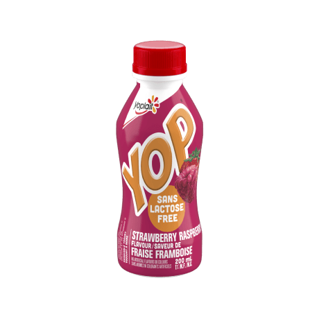 A lactose-free strawberry-raspberry flavored Yop