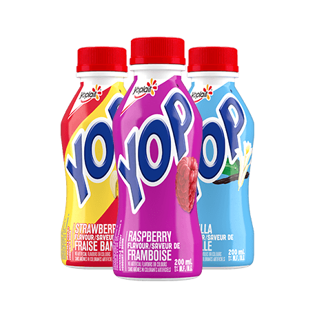 Three Yop bottles- Strawberry, Raspberry, and Vanilla