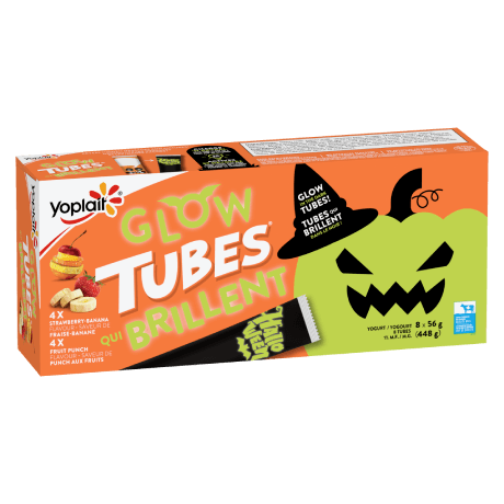 Yoplait-Tubes-StrawberryBanana & Fruit Punch Glow- front of packing