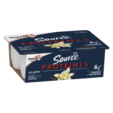 A pack of vanilla flavored Source Protein products